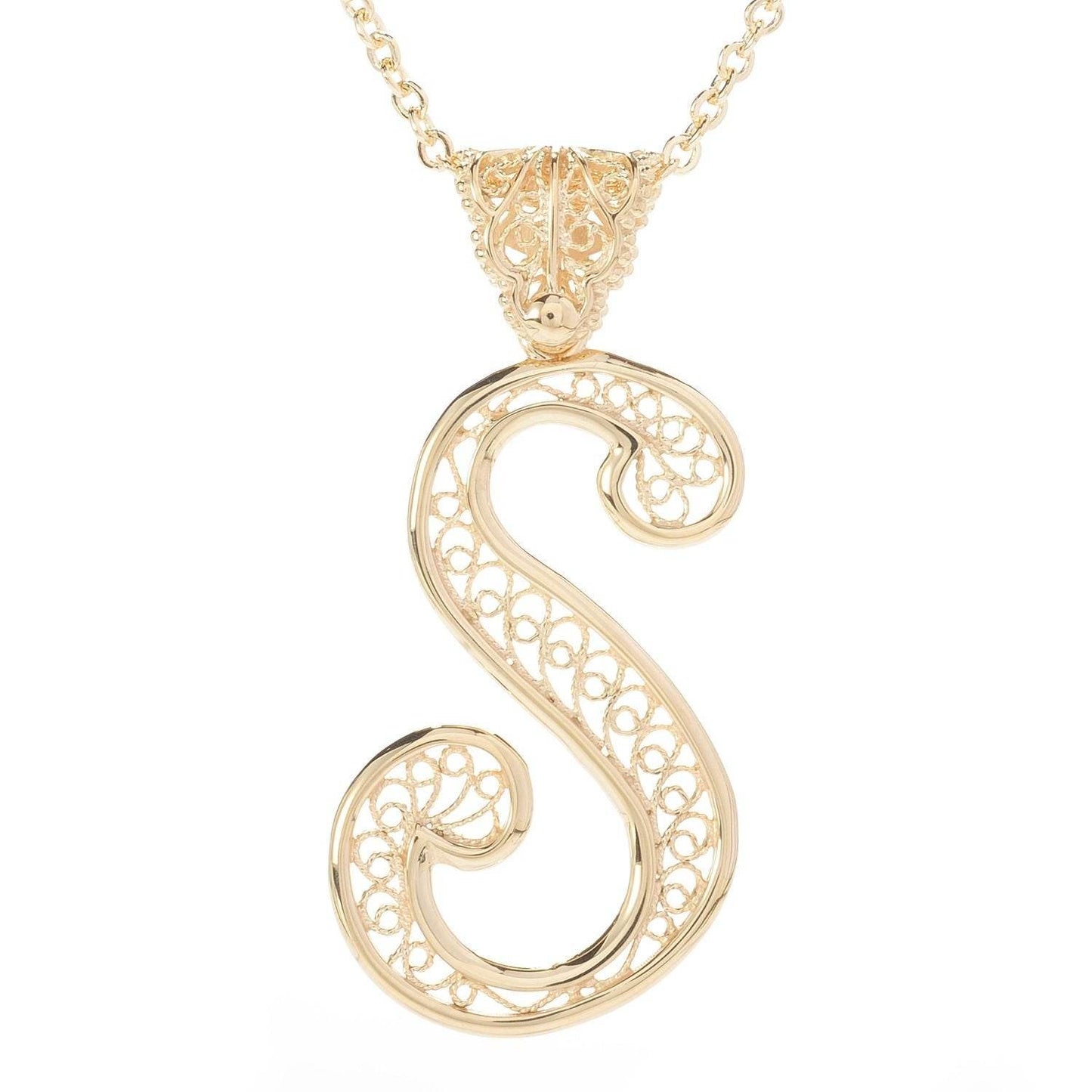 Filigree Bold Initial Pendant with Chain - TurkishBling