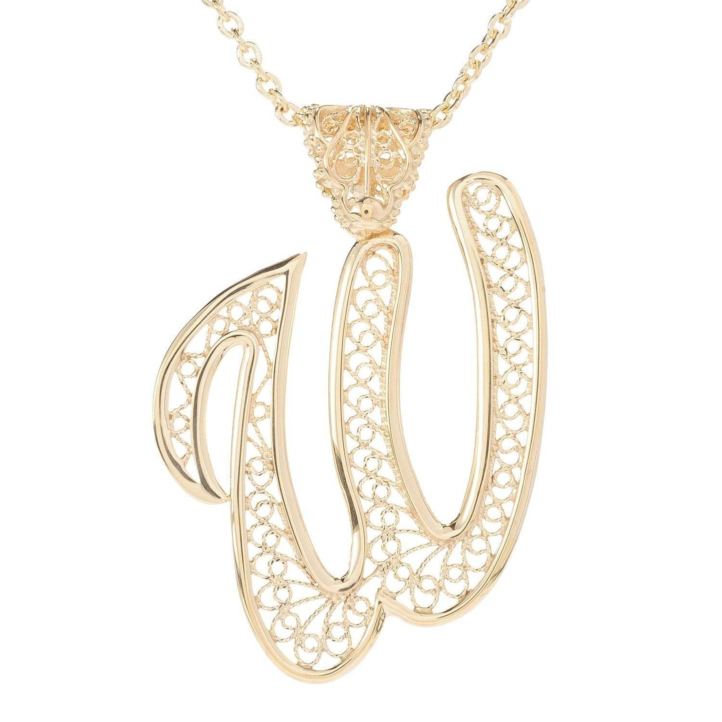 Filigree Bold Initial Pendant with Chain - TurkishBling