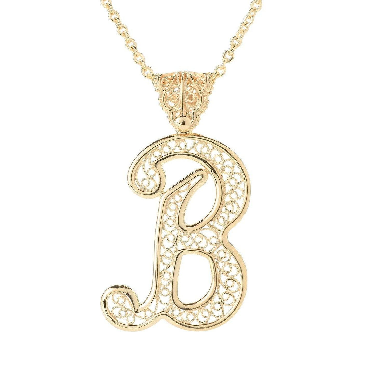 Filigree Bold Initial Pendant with Chain - TurkishBling
