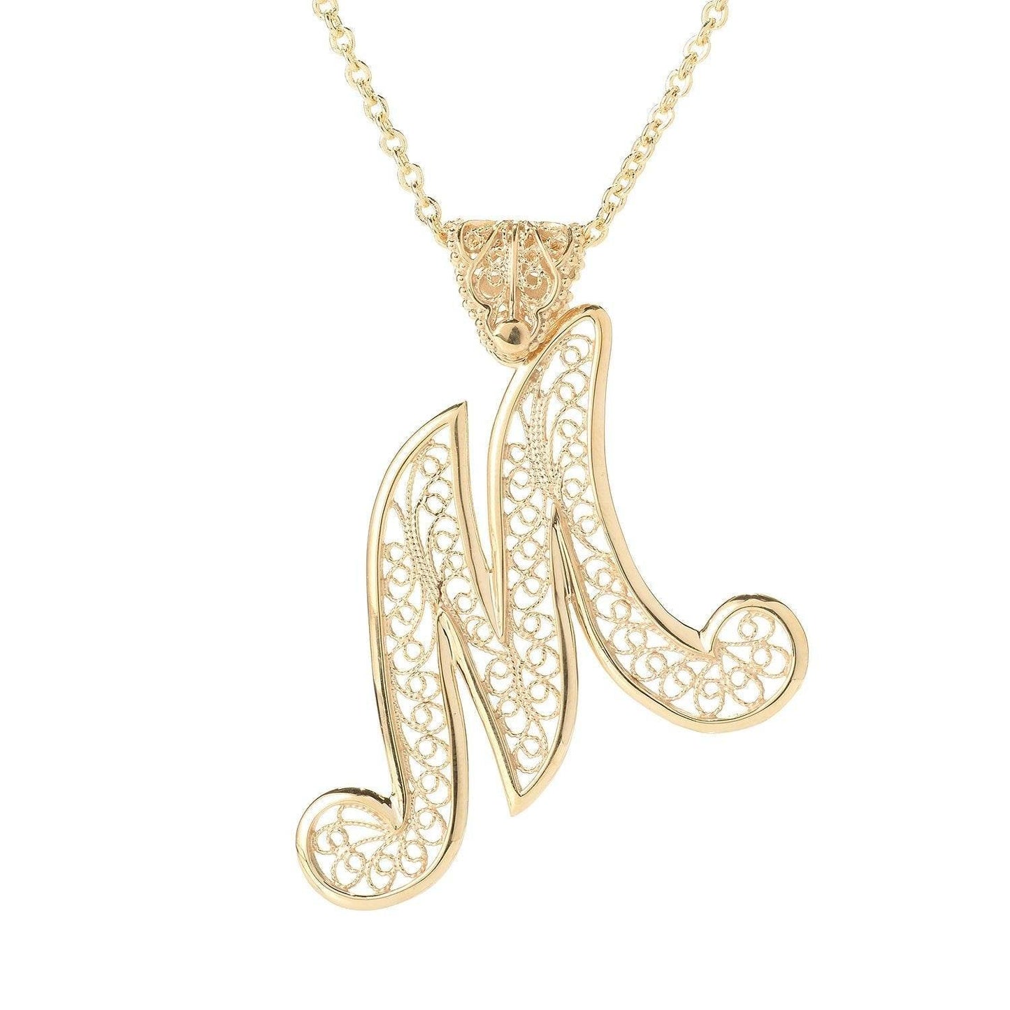 Filigree Bold Initial Pendant with Chain - TurkishBling