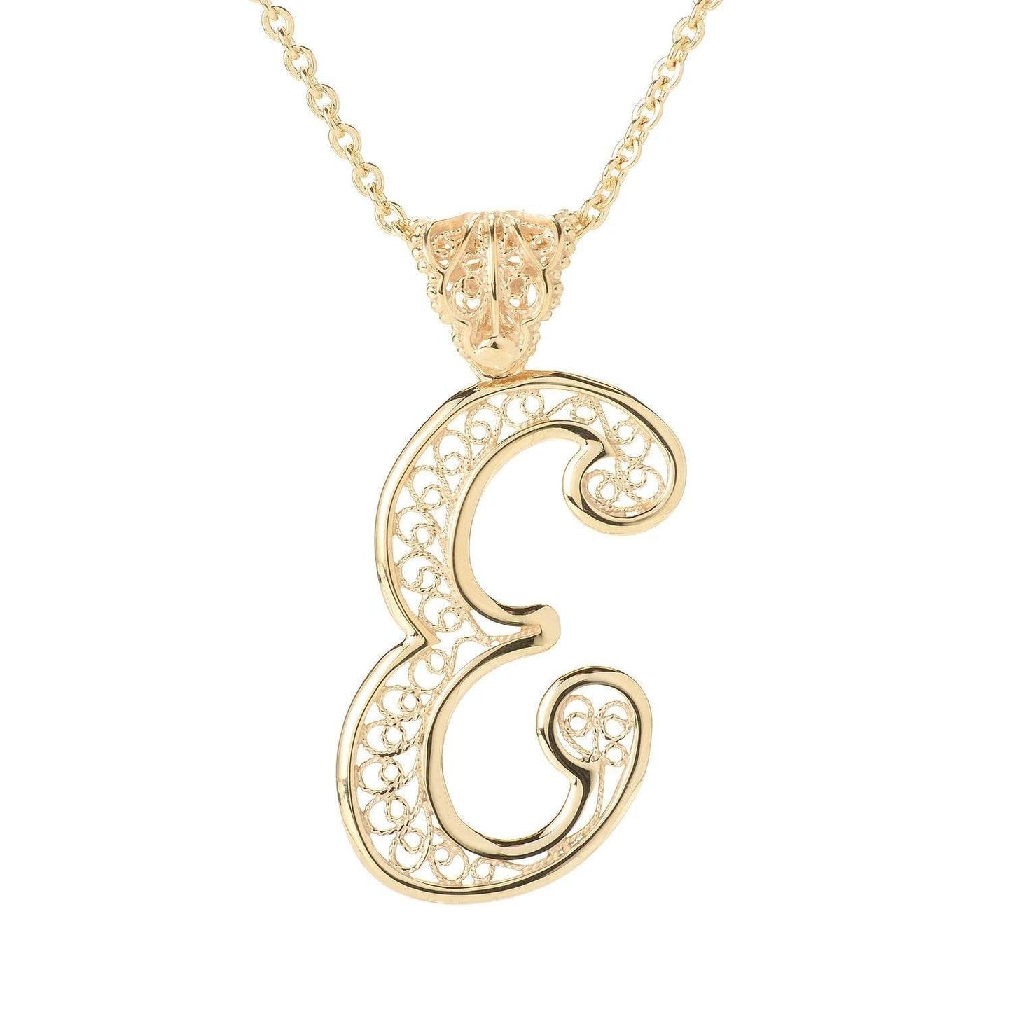 Filigree Bold Initial Pendant with Chain - TurkishBling