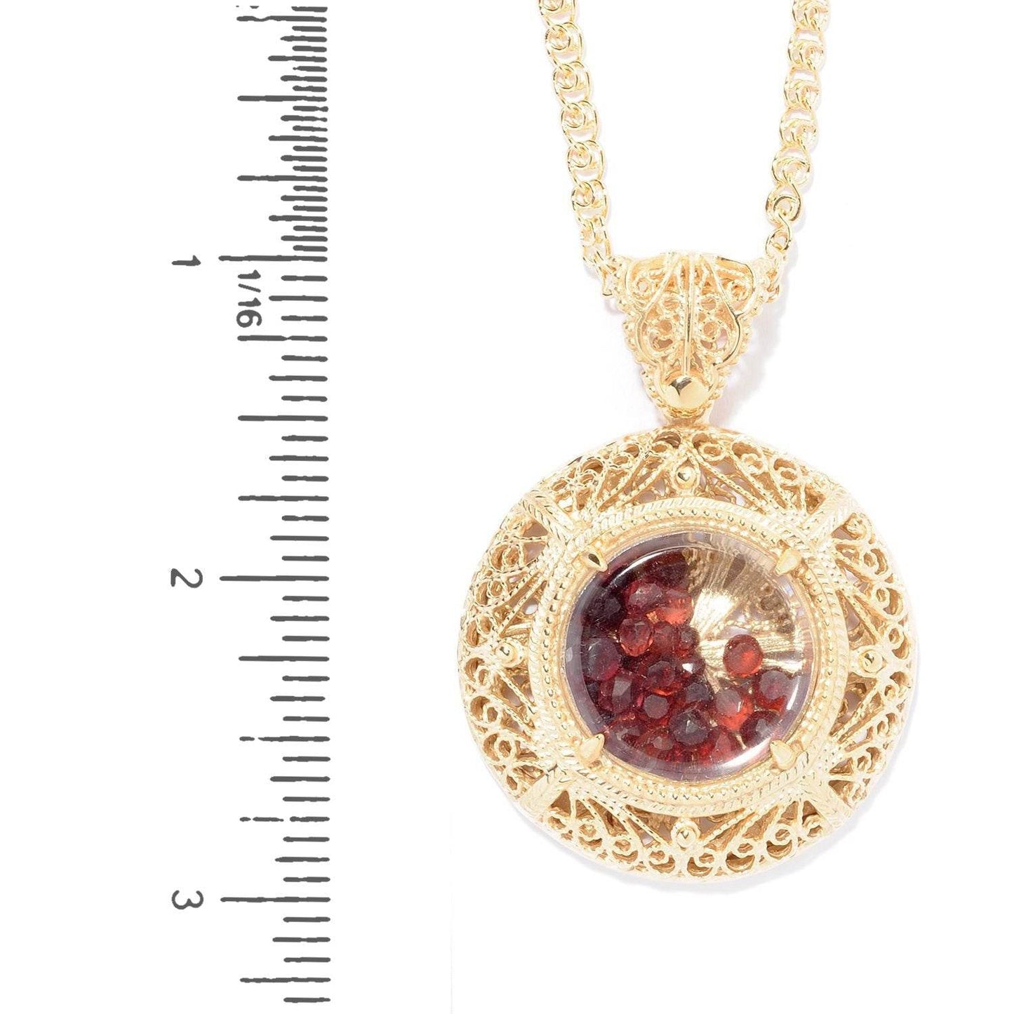 Filigree Locket Shaker Pendant with Floating Gemstones – 36 in. Love Link Chain - TurkishBling