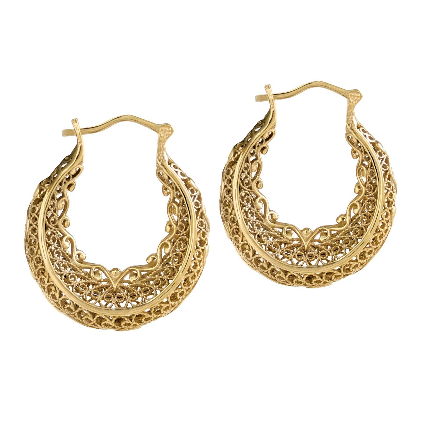Elegant Filigree Gold Hoop Earrings with Intricate Scrollwork Design - TurkishBling