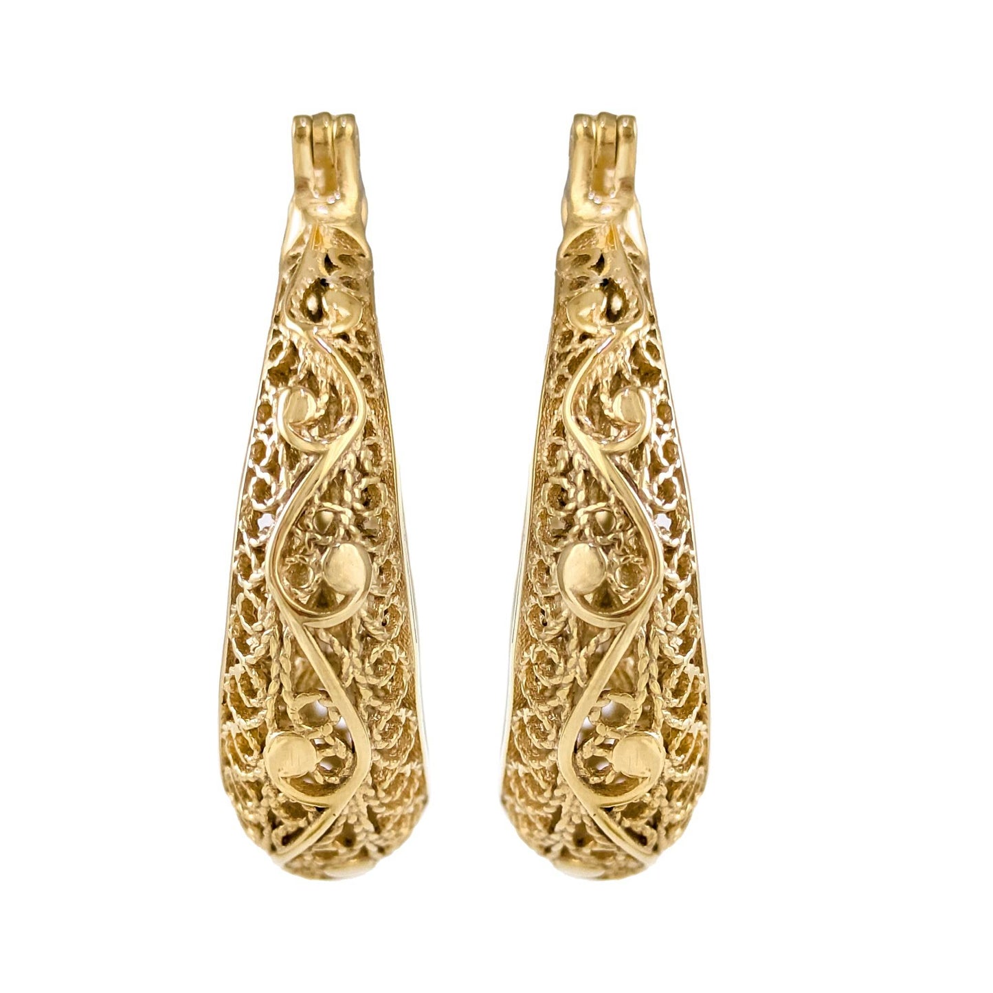 Elegant Filigree Gold Hoop Earrings with Intricate Scrollwork Design - TurkishBling