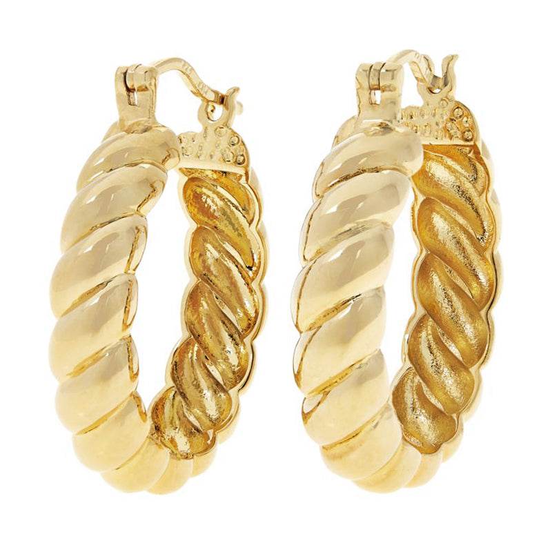 Rope Twist Hoop Earrings with Polished Finish - TurkishBling