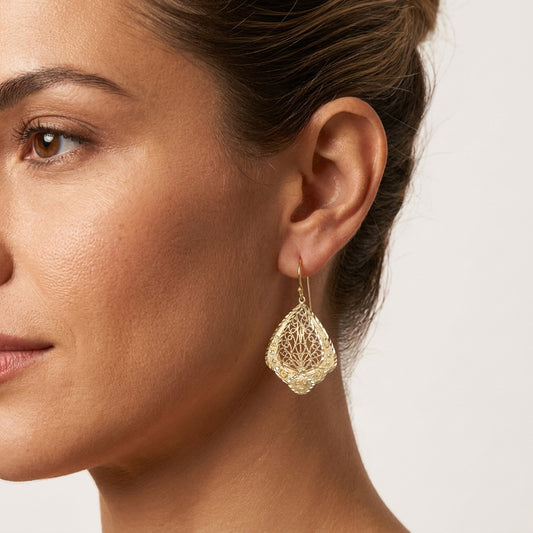 Filigree Fan Drop Earrings w/ sparkling diamond cut