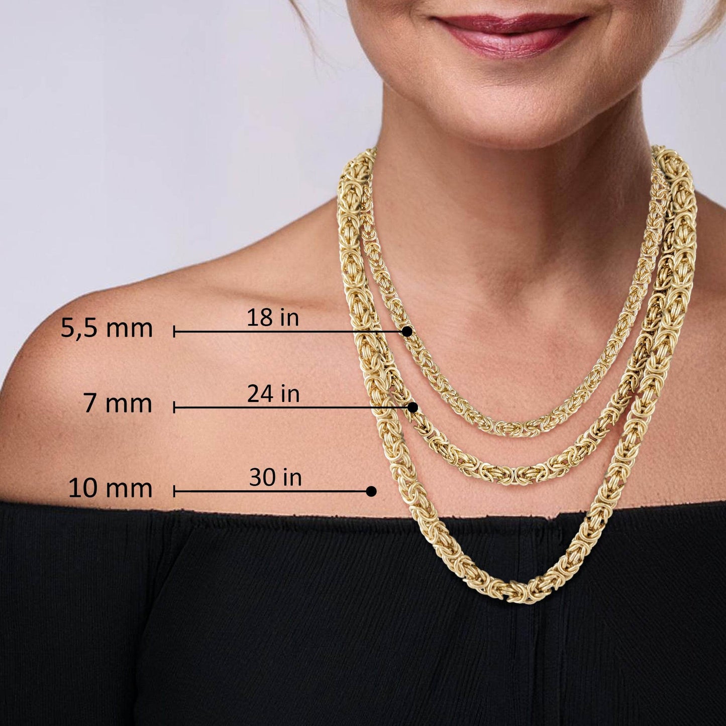 Byzantine Chain Necklace with Gemstone accented Toggle Clasp – 7mm, 24 Inch - TurkishBling