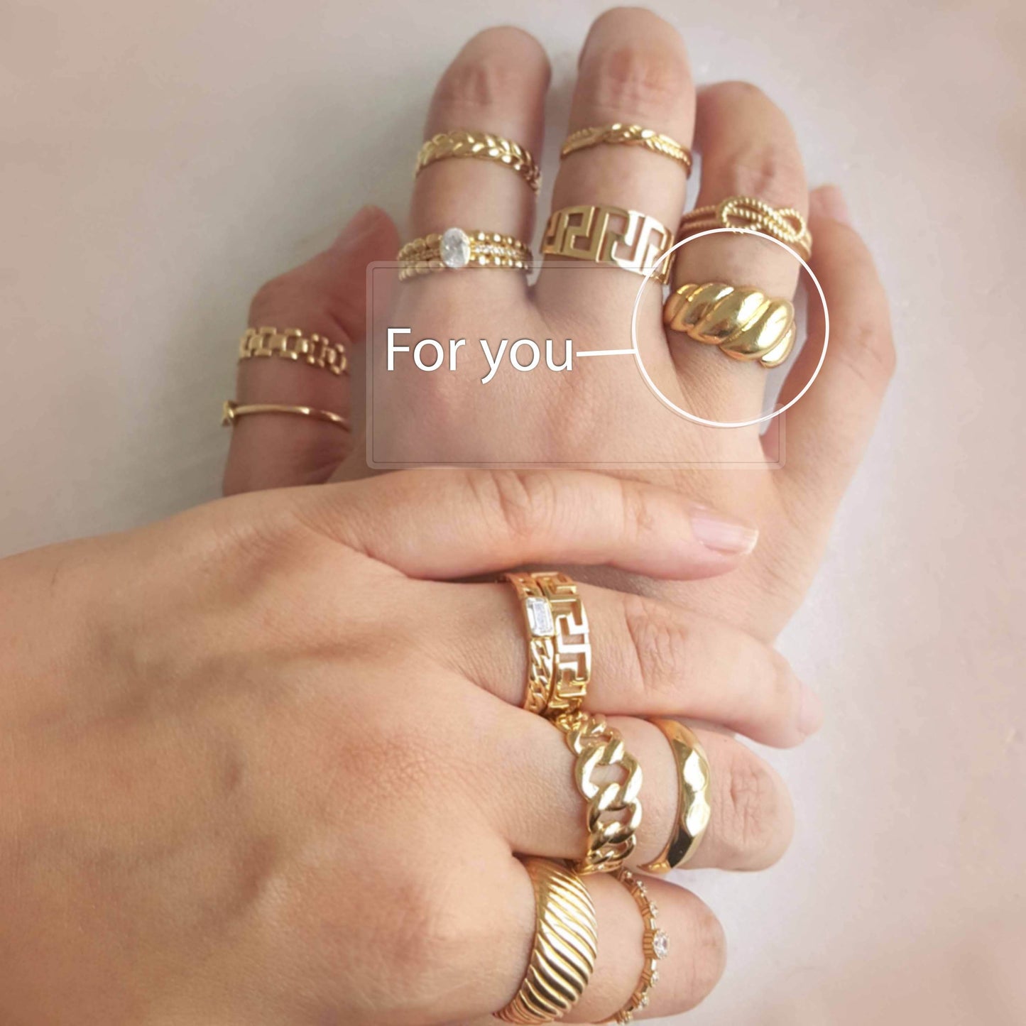 Large Croissant Gold Ring - 10k, 14k, 18k - TurkishBling