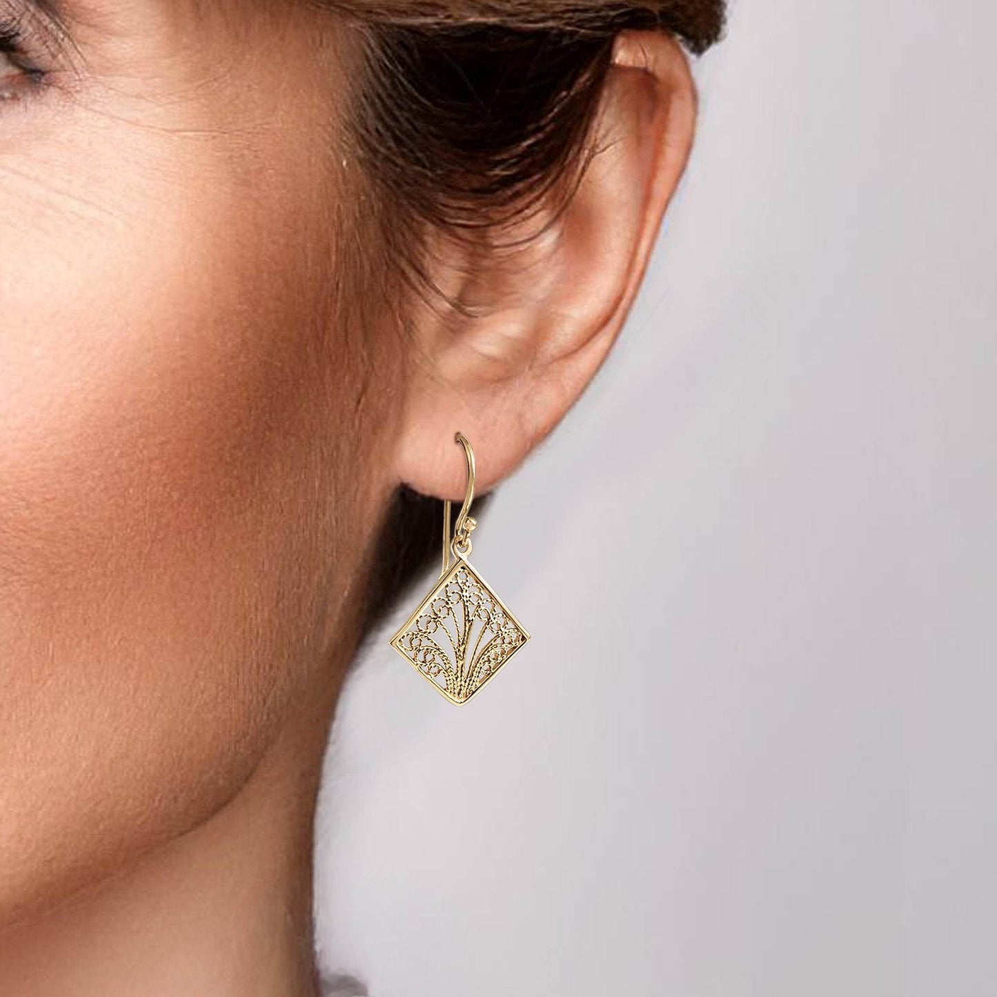 Aesthetic Filigree Square Dangle Earrings - TurkishBling