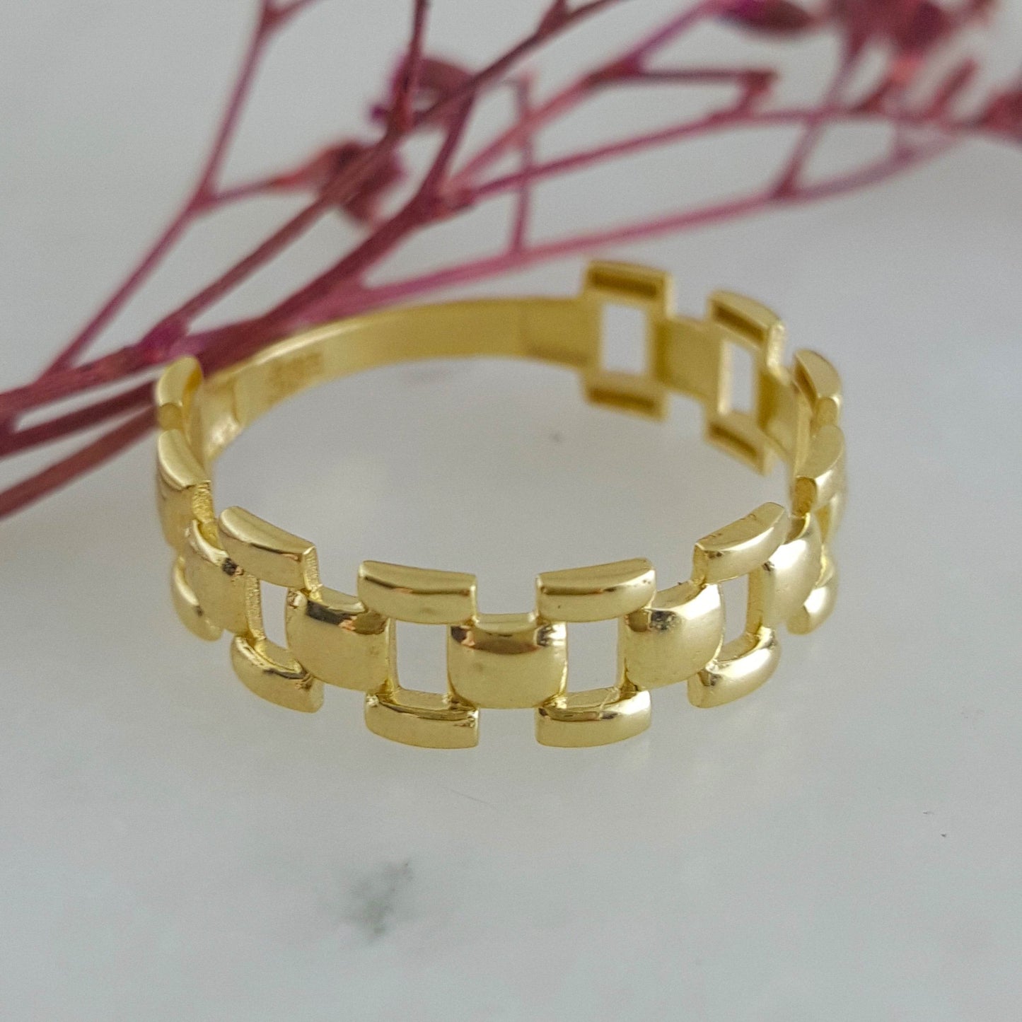 Panther Link Gold Ring - 18k, 14k, 10k - TurkishBling