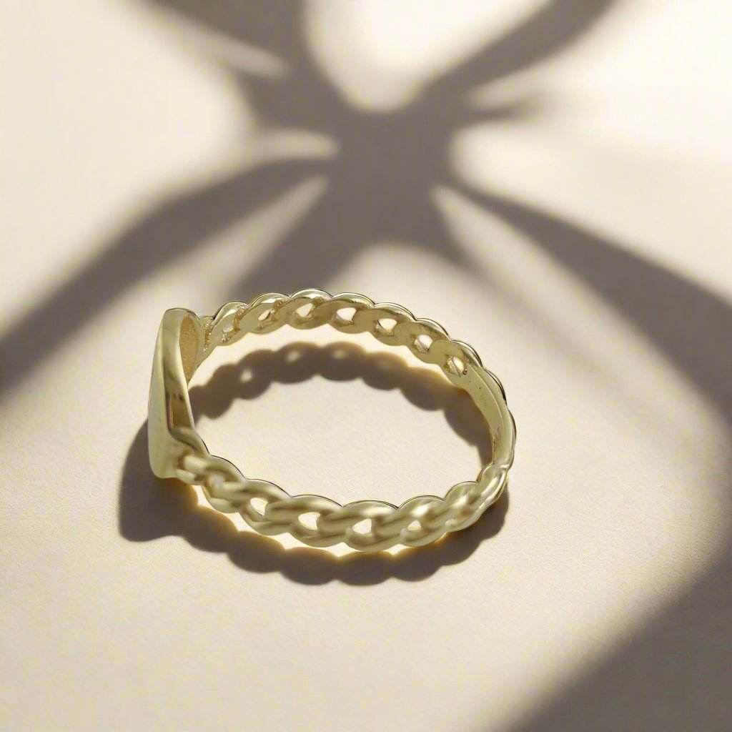 Engravable Cuban Chain Link Shank Gold Ring - 10k, 14k, 18k - TurkishBling