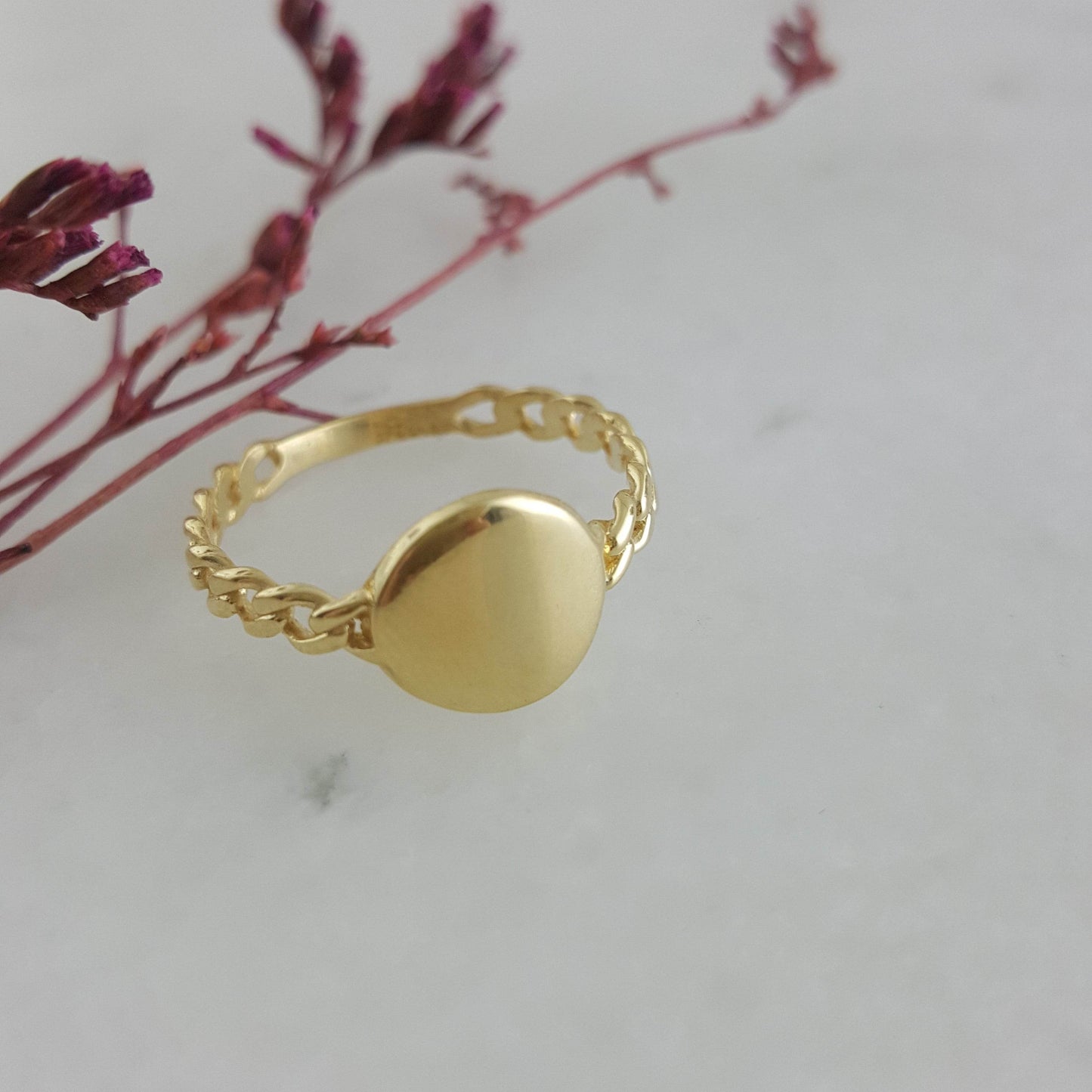 Engravable Cuban Chain Link Shank Gold Ring - 10k, 14k, 18k - TurkishBling