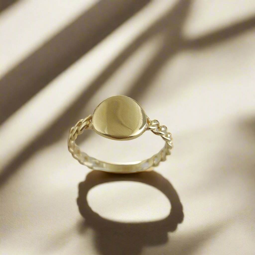 Engravable Cuban Chain Link Shank Gold Ring - 10k, 14k, 18k - TurkishBling