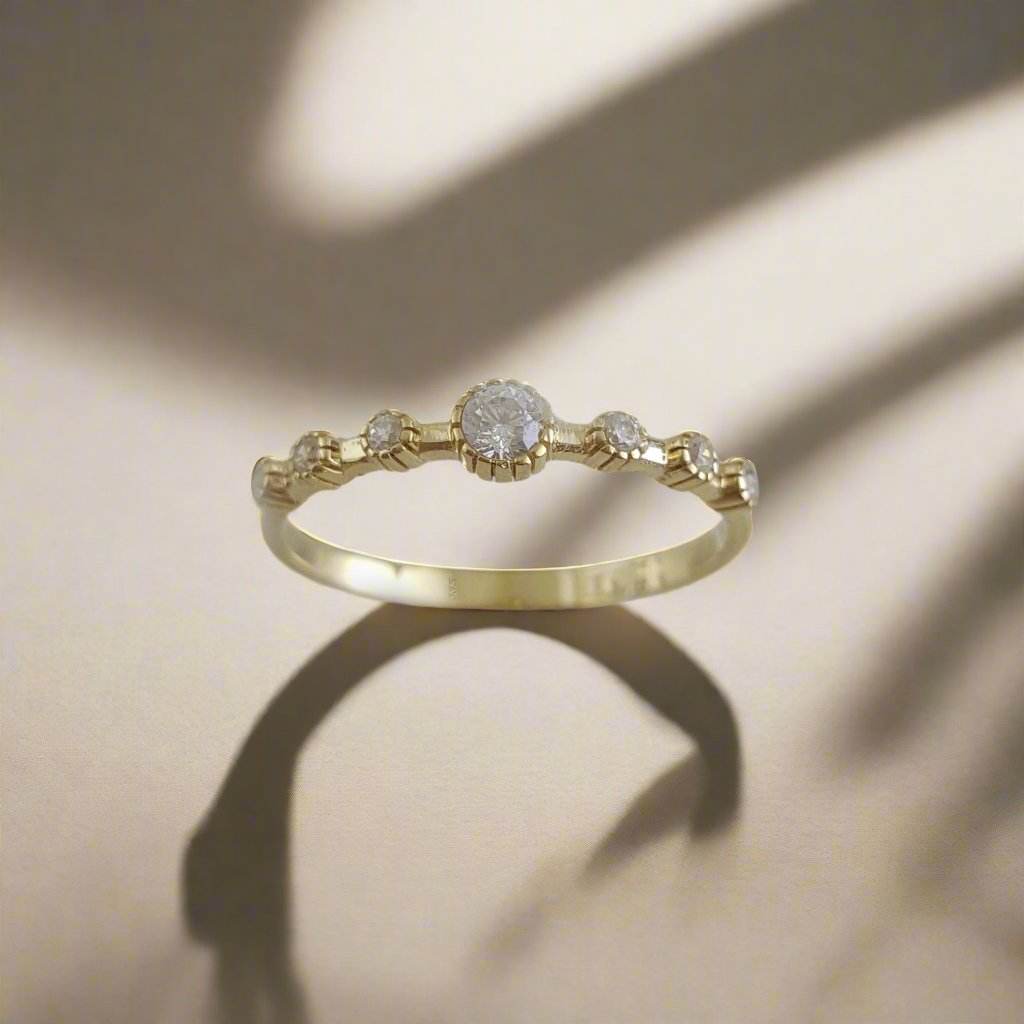Cubic Zircon Station Gold Ring - 10k,14k,18k - TurkishBling