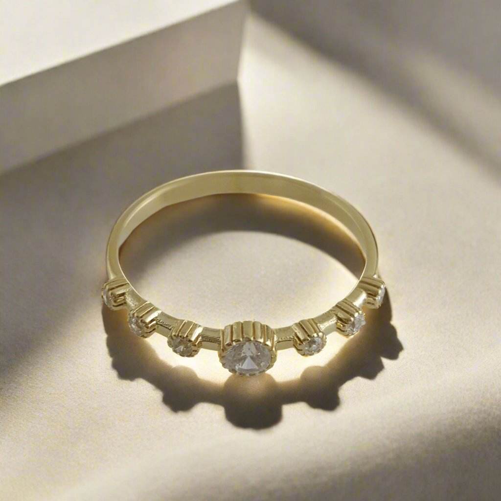 Cubic Zircon Station Gold Ring - 10k,14k,18k - TurkishBling