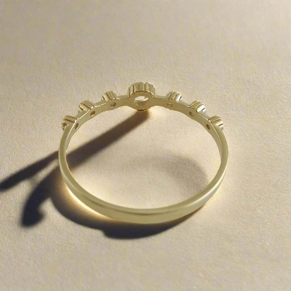 Cubic Zircon Station Gold Ring - 10k,14k,18k - TurkishBling