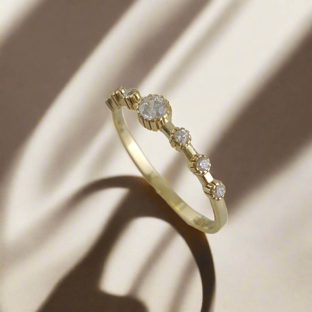 Cubic Zircon Station Gold Ring - 10k,14k,18k - TurkishBling