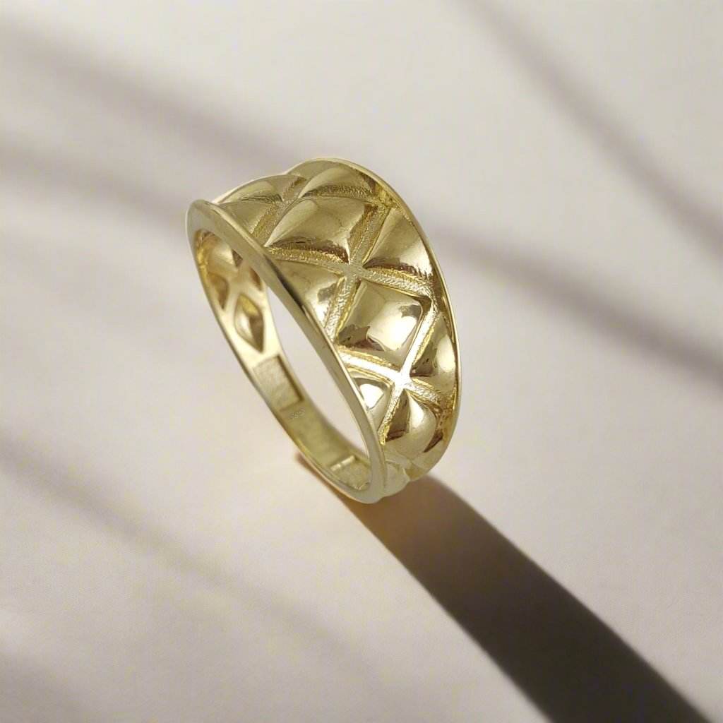 Quilt Pattern Gold Ring - 10k,14k,18k - TurkishBling