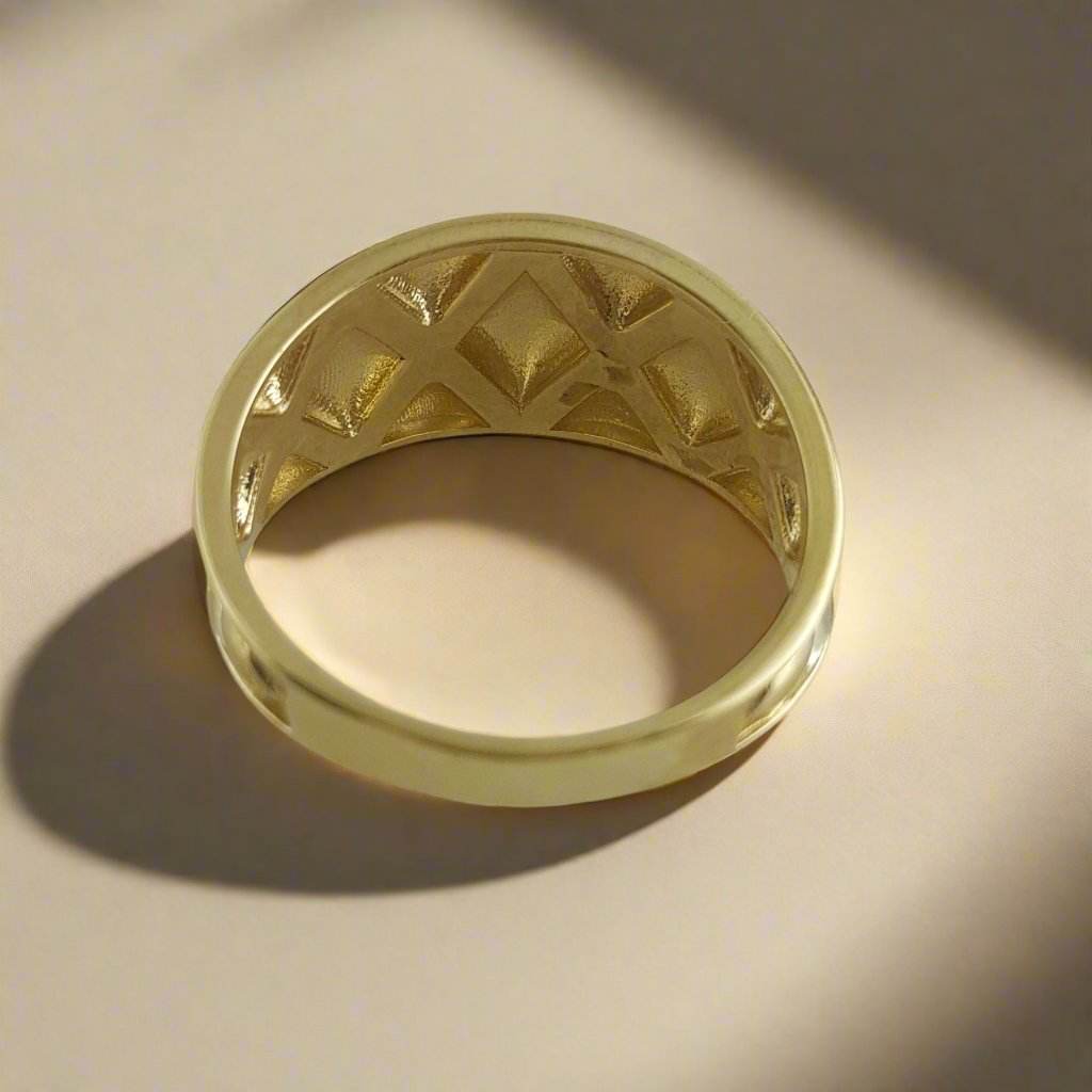 Quilt Pattern Gold Ring - 10k,14k,18k - TurkishBling
