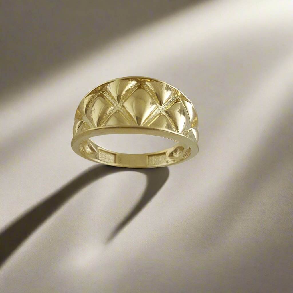 Quilt Pattern Gold Ring - 10k,14k,18k - TurkishBling