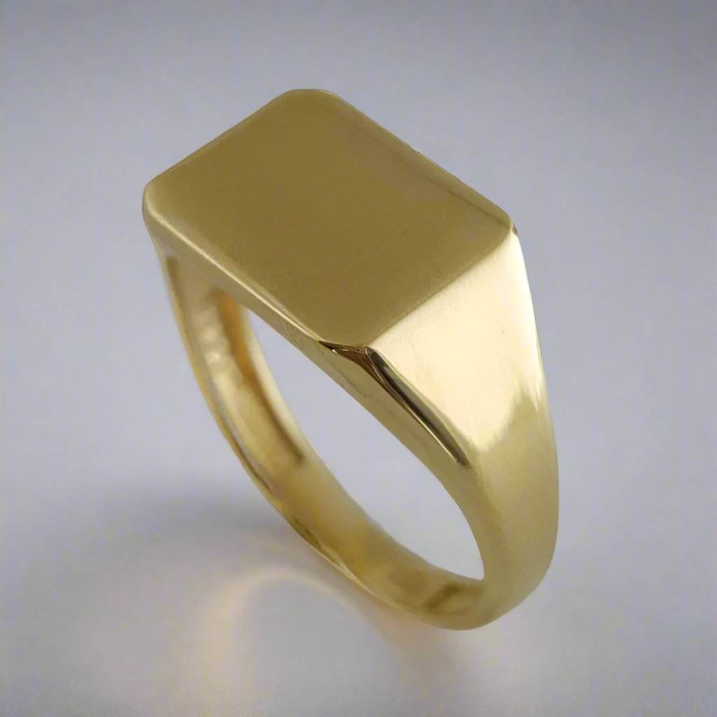 Solid Gold Engravable Cushion Signet Ring - 18k, 14k, 10k - TurkishBling
