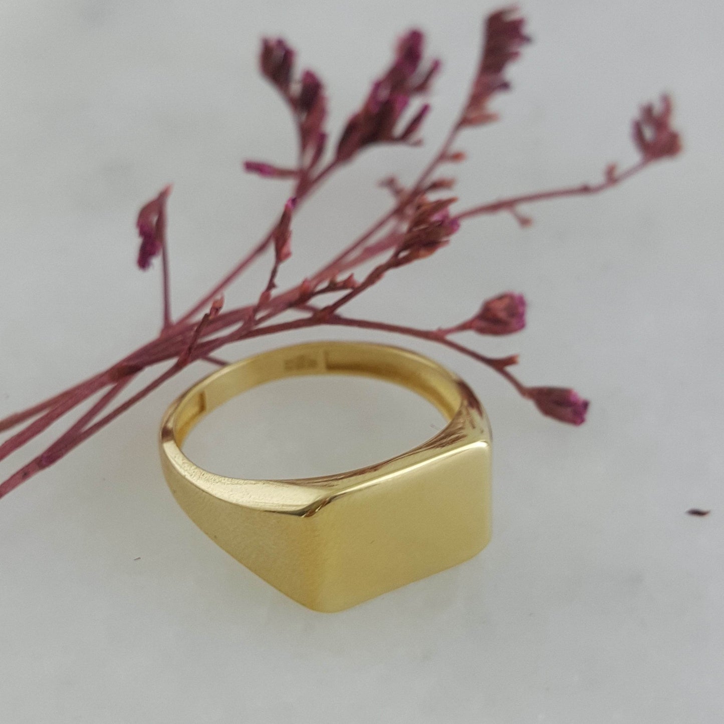 Solid Gold Engravable Cushion Signet Ring - 18k, 14k, 10k - TurkishBling