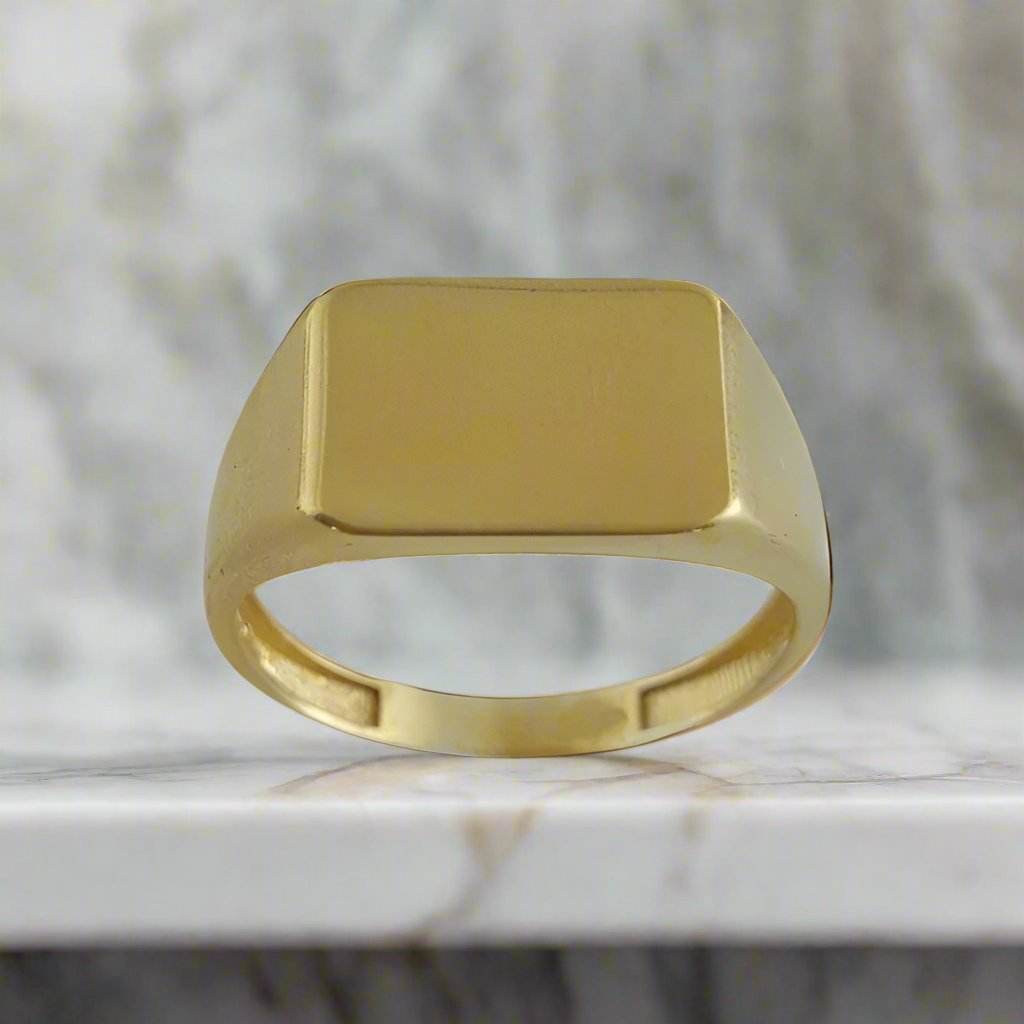 Solid Gold Engravable Cushion Signet Ring - 18k, 14k, 10k - TurkishBling