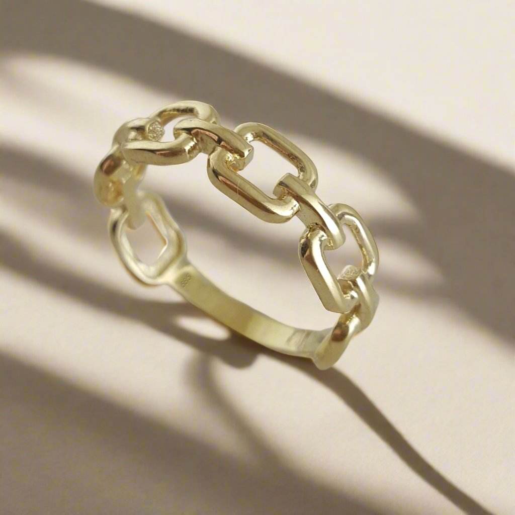 Square Chain Link Gold Ring - 10k,14k,18k - TurkishBling
