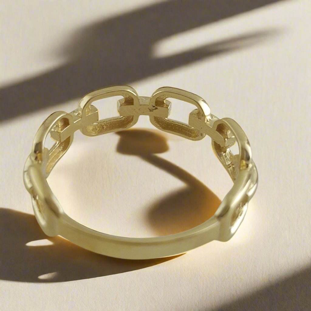 Square Chain Link Gold Ring - 10k,14k,18k - TurkishBling