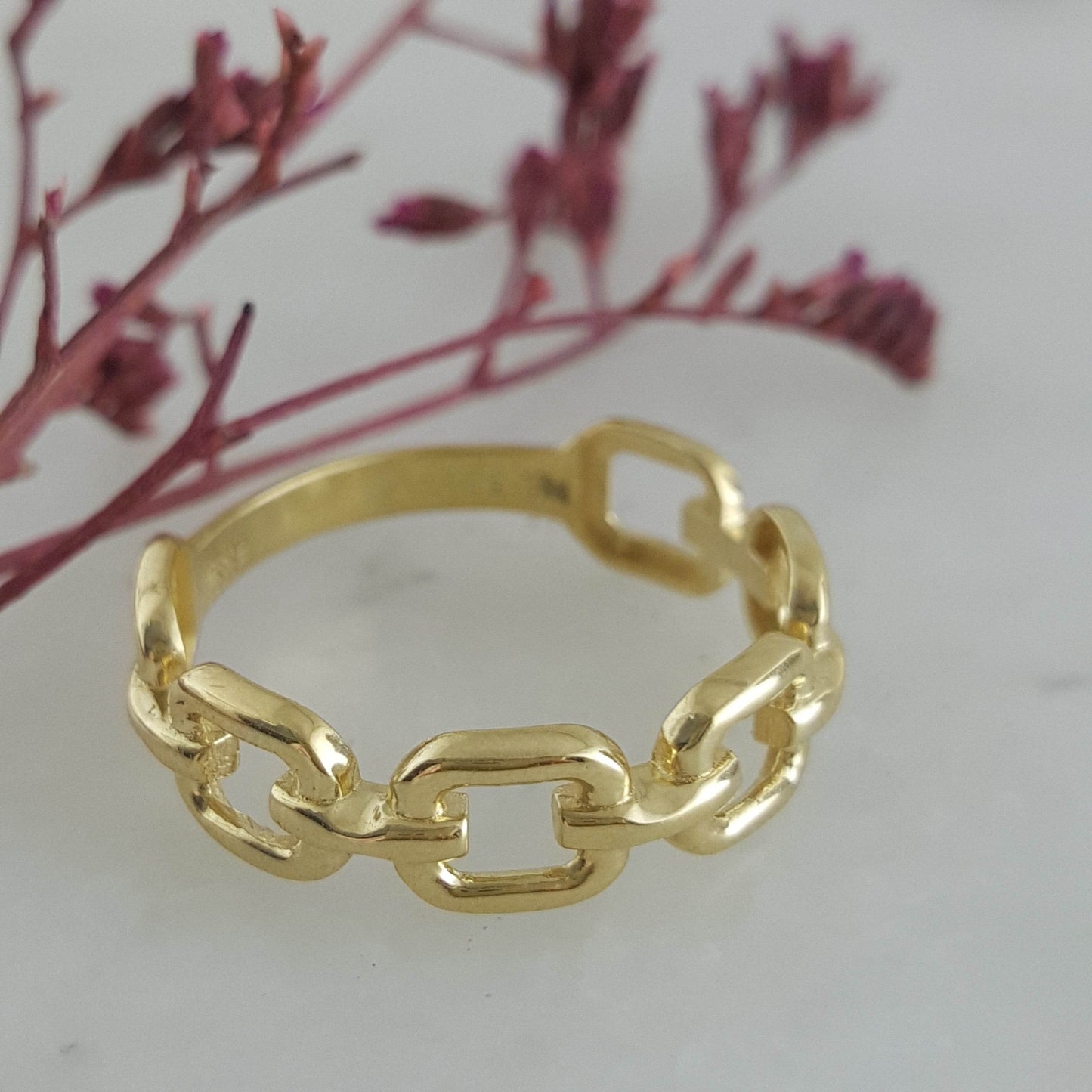 Square Chain Link Gold Ring - 10k,14k,18k - TurkishBling