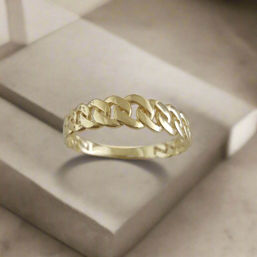 Gold Cuban Chain Link Ring - 18k, 14k,10k - TurkishBling