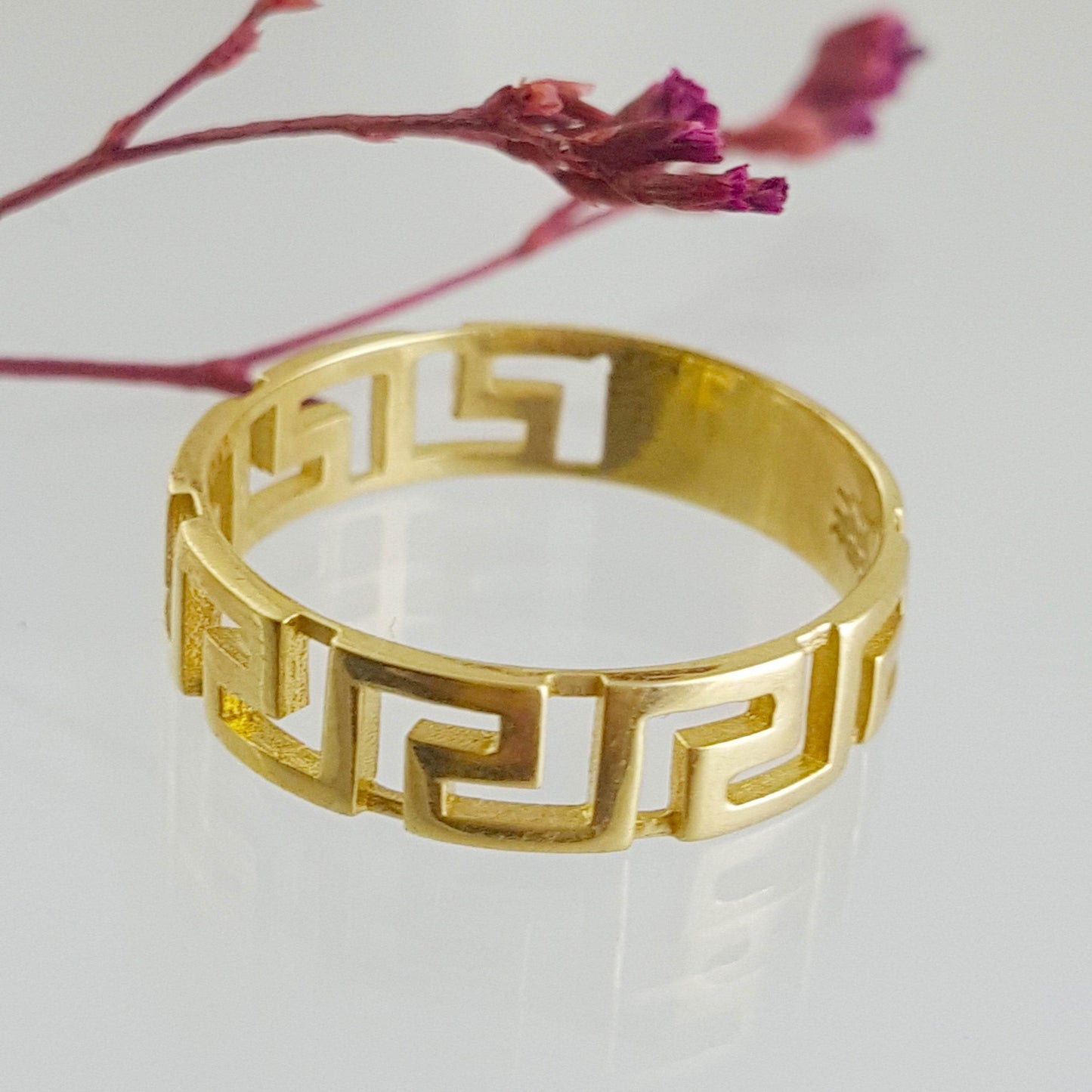 Gold Greek Pattern Band Ring - 18k, 14k, 10k - TurkishBling