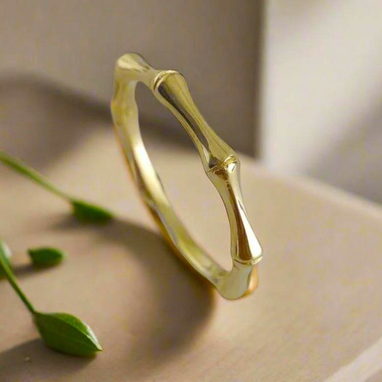 Gold Minimalist Bamboo Ring - 10k, 14k, 18k - TurkishBling