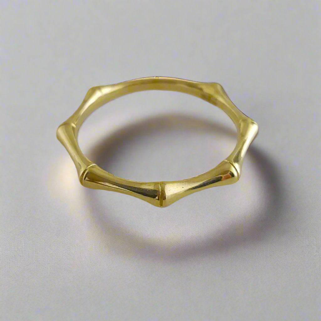 Gold Minimalist Bamboo Ring - 10k, 14k, 18k - TurkishBling