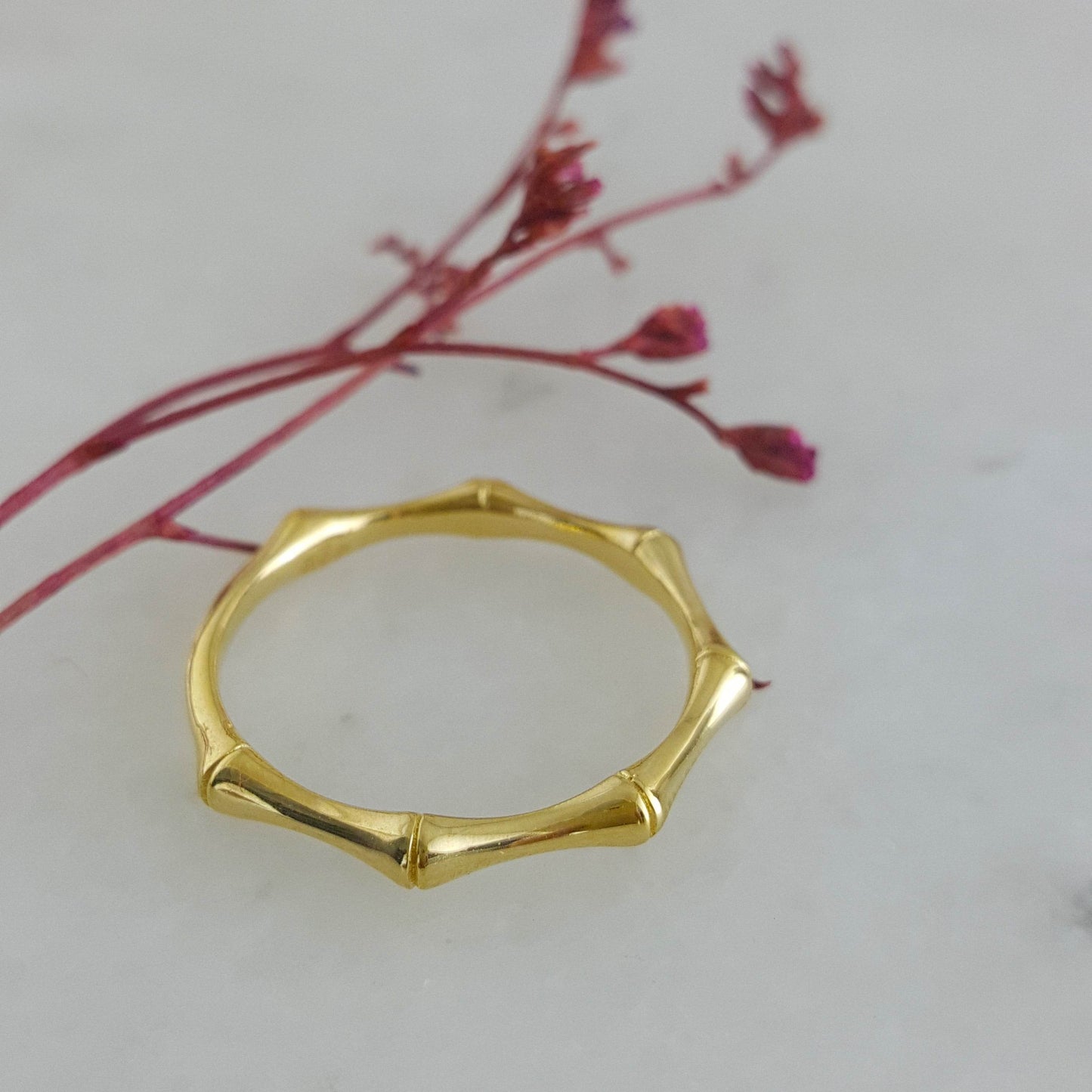 Gold Minimalist Bamboo Ring - 10k, 14k, 18k - TurkishBling