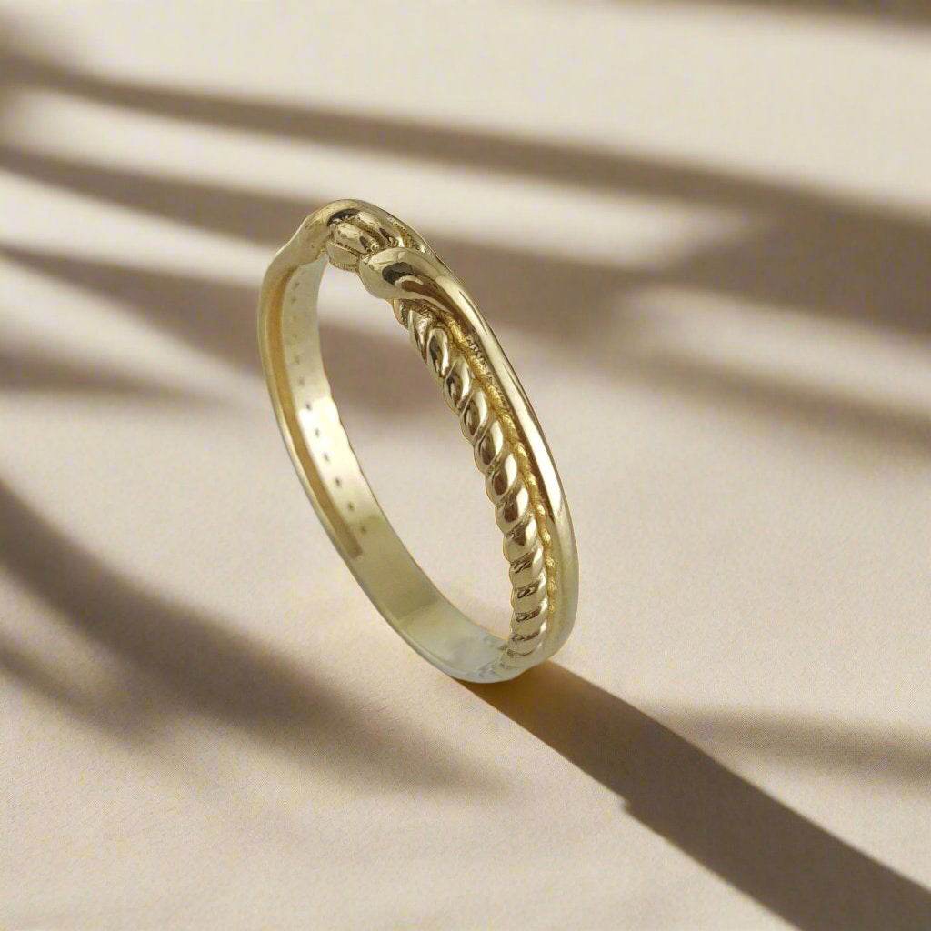 Twisted Double Band Gold Ring - 10k,14k,18k - TurkishBling
