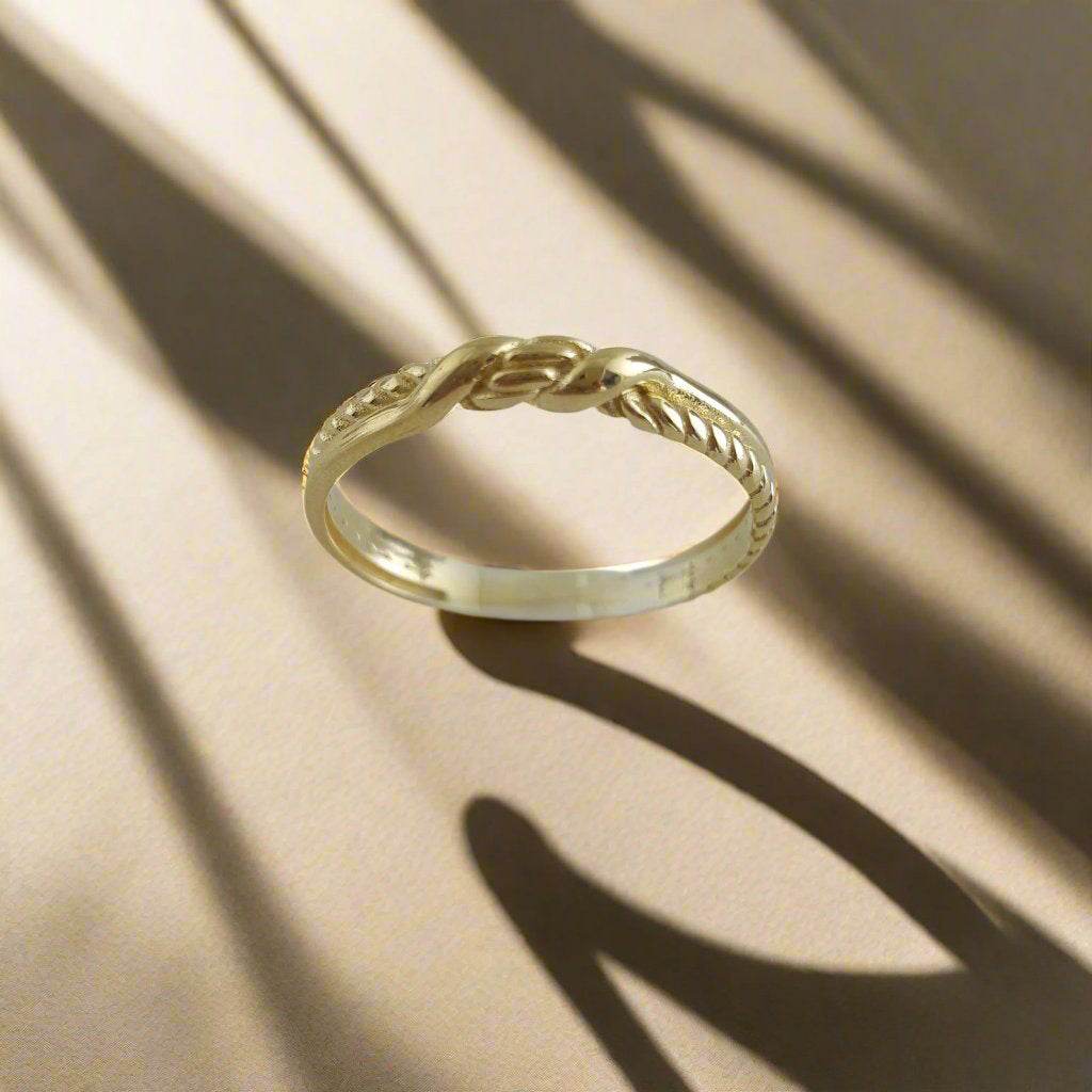 Twisted Double Band Gold Ring - 10k,14k,18k - TurkishBling