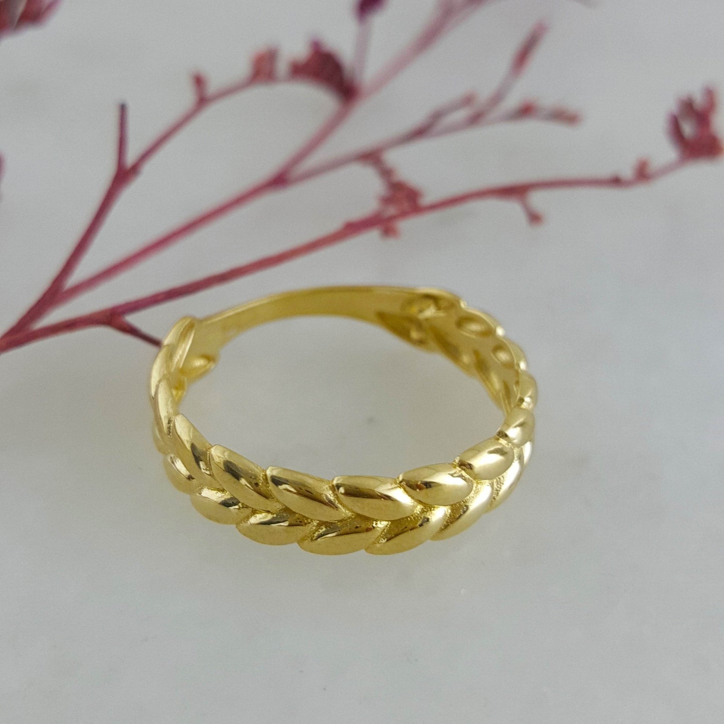Gold Leaf Pattern Ring - 10k,14k,18k - TurkishBling