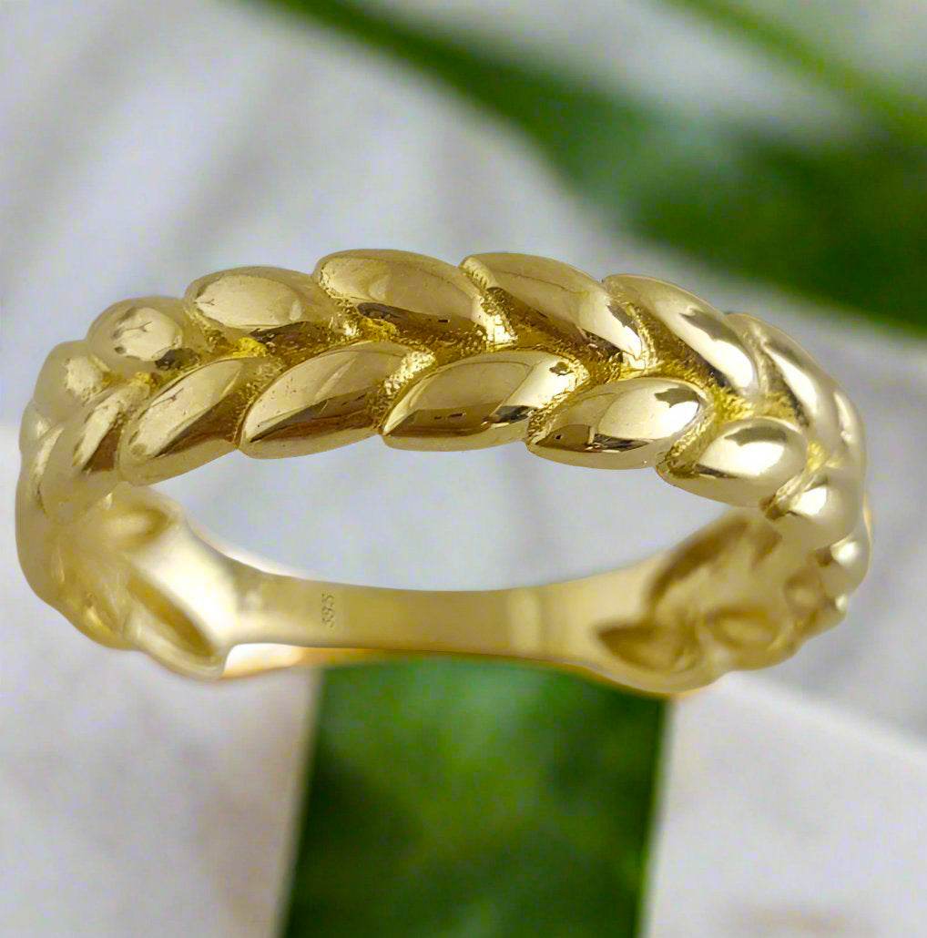 Gold Leaf Pattern Ring - 10k,14k,18k - TurkishBling