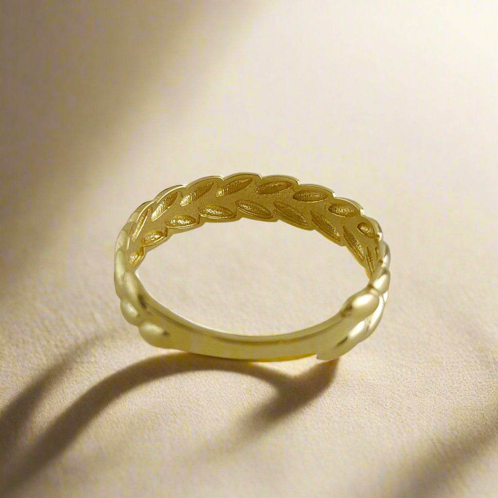 Gold Leaf Pattern Ring - 10k,14k,18k - TurkishBling
