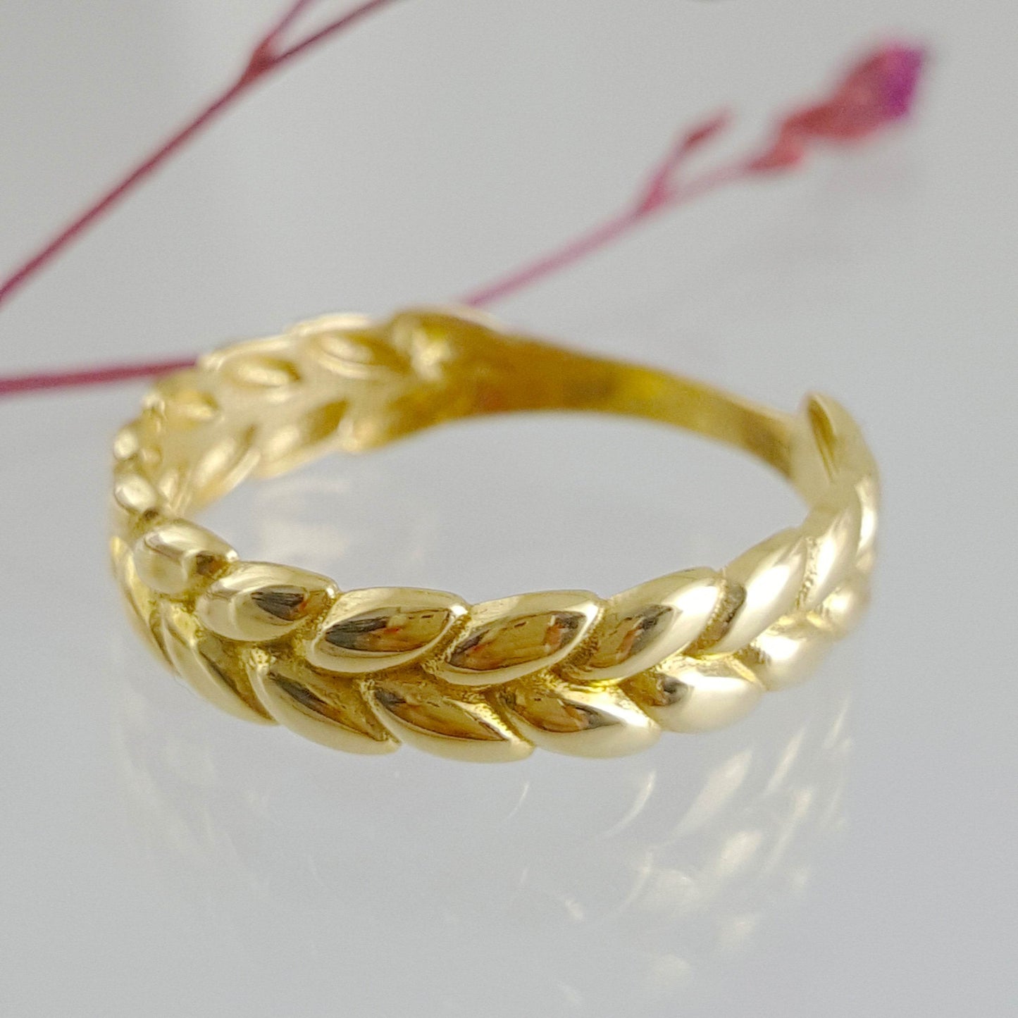 Gold Leaf Pattern Ring - 10k,14k,18k - TurkishBling