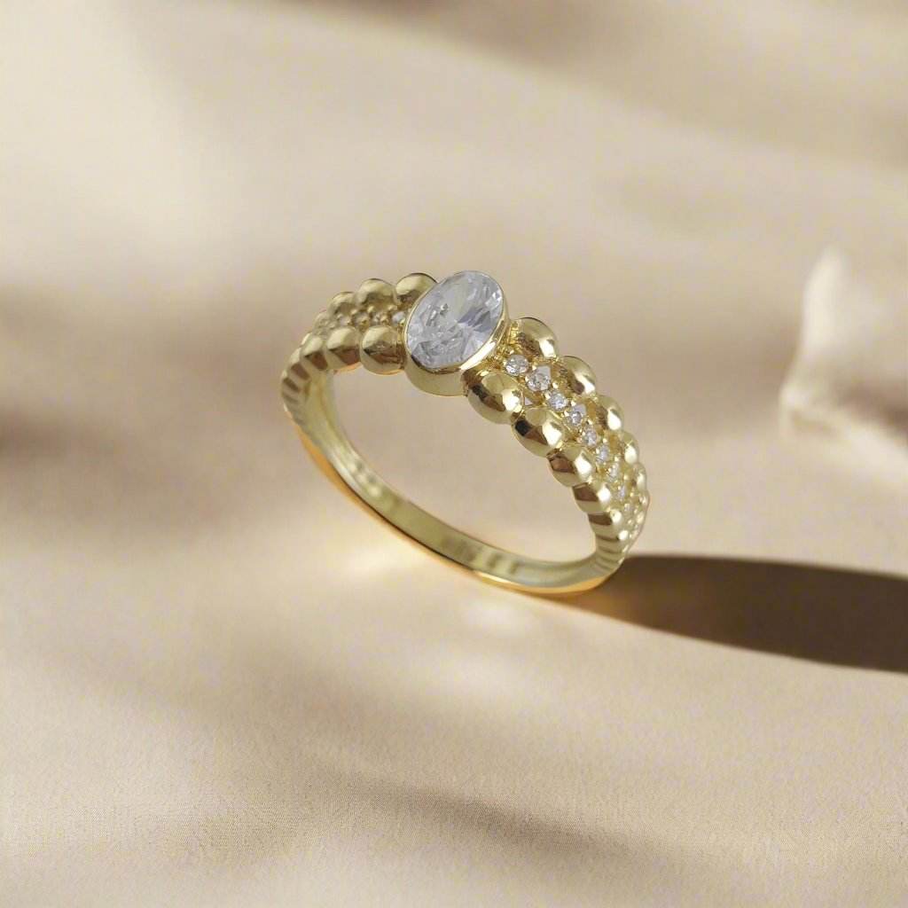 Milgrain Gold Ring with Cubic Zircon - 10k,14k,18k - TurkishBling