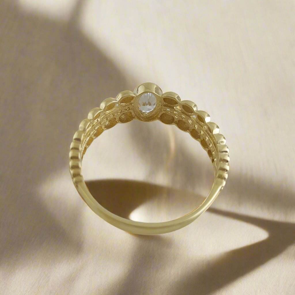 Milgrain Gold Ring with Cubic Zircon - 10k,14k,18k - TurkishBling