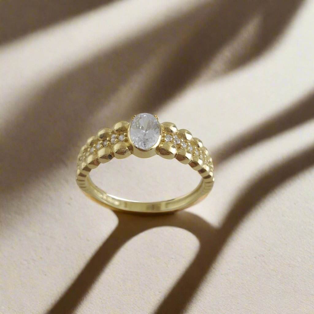 Milgrain Gold Ring with Cubic Zircon - 10k,14k,18k - TurkishBling