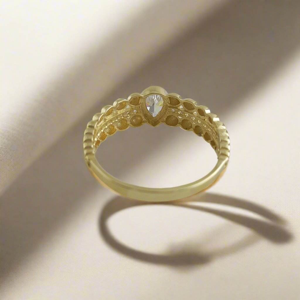 Gold Ring with Pear Cubic Zircon - 10k,14k,18k - TurkishBling