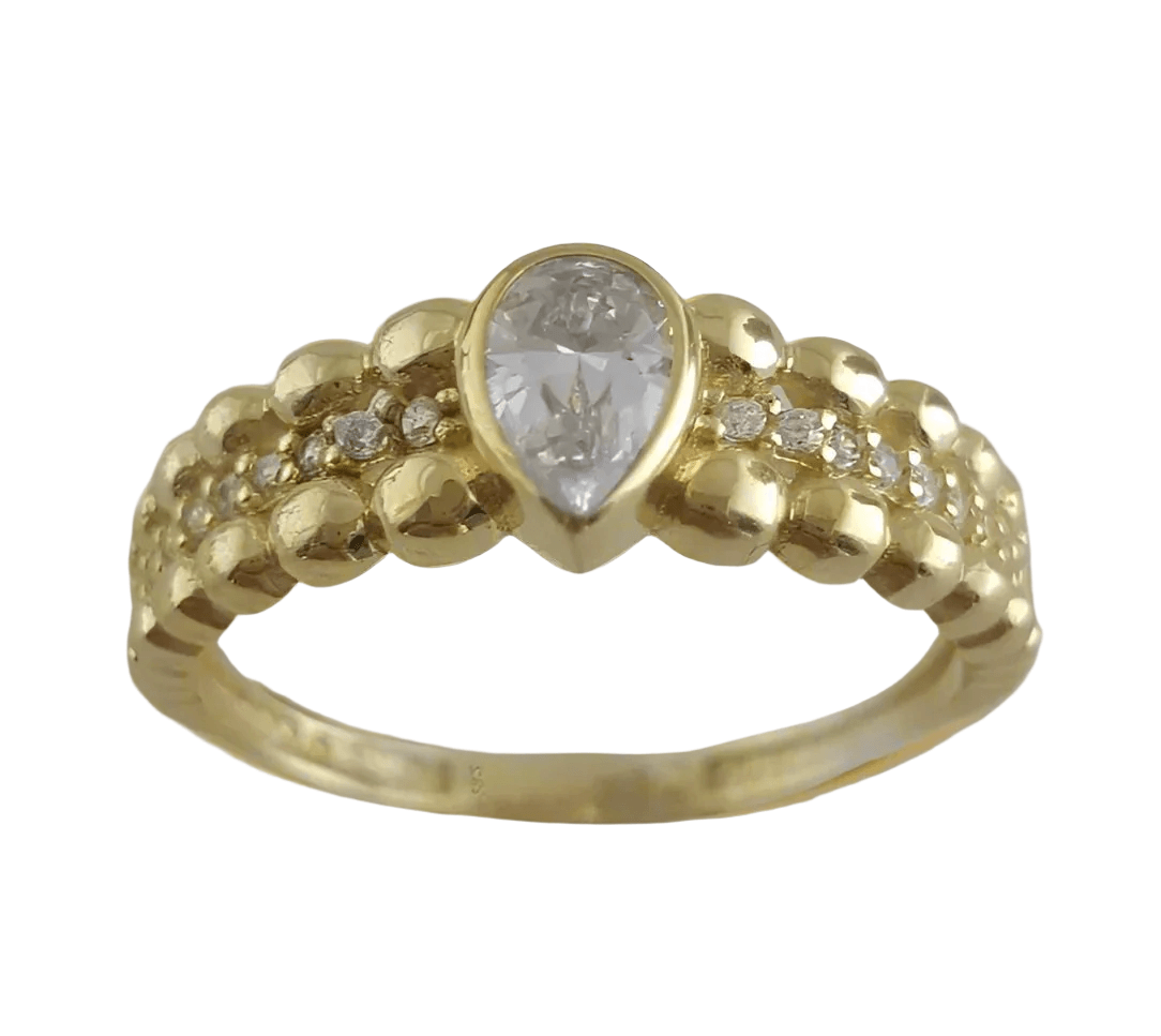 Gold Ring with Pear Cubic Zircon - 10k,14k,18k - TurkishBling