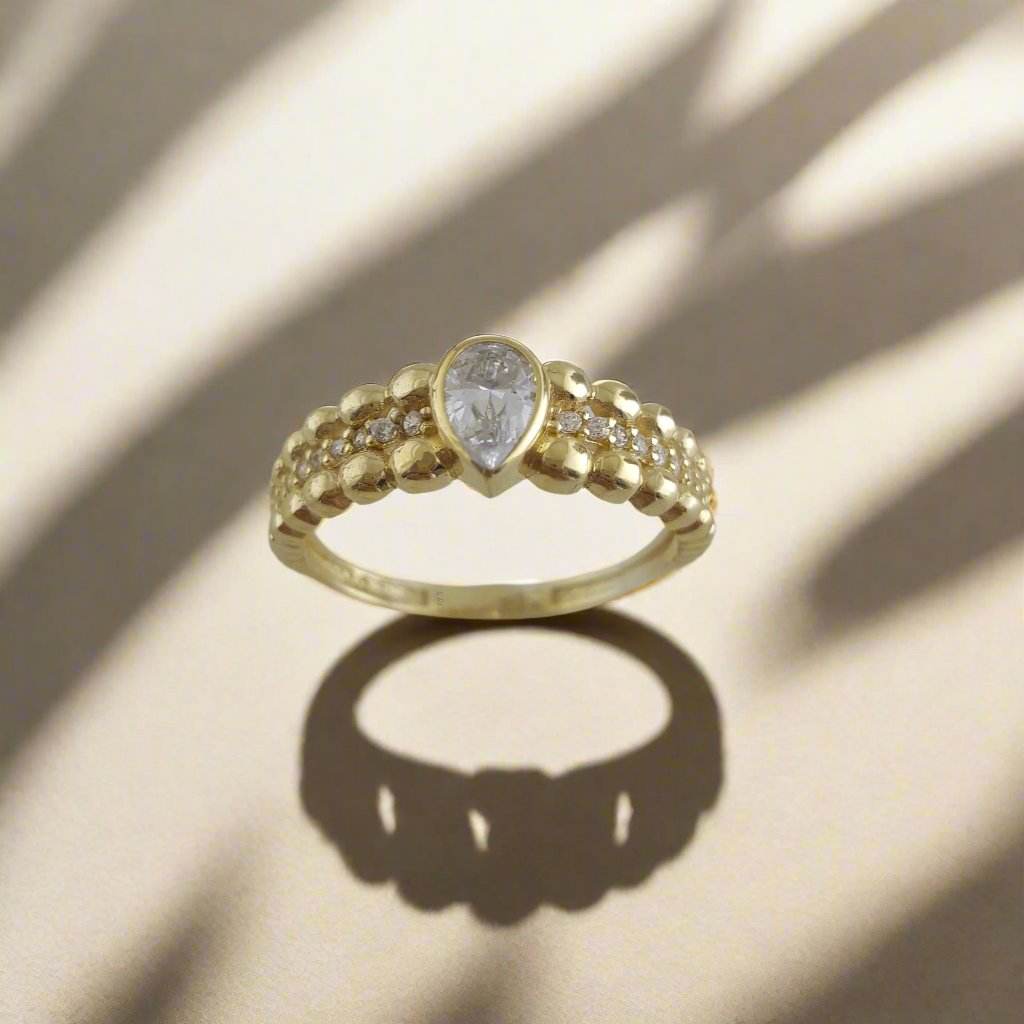 Gold Ring with Pear Cubic Zircon - 10k,14k,18k - TurkishBling