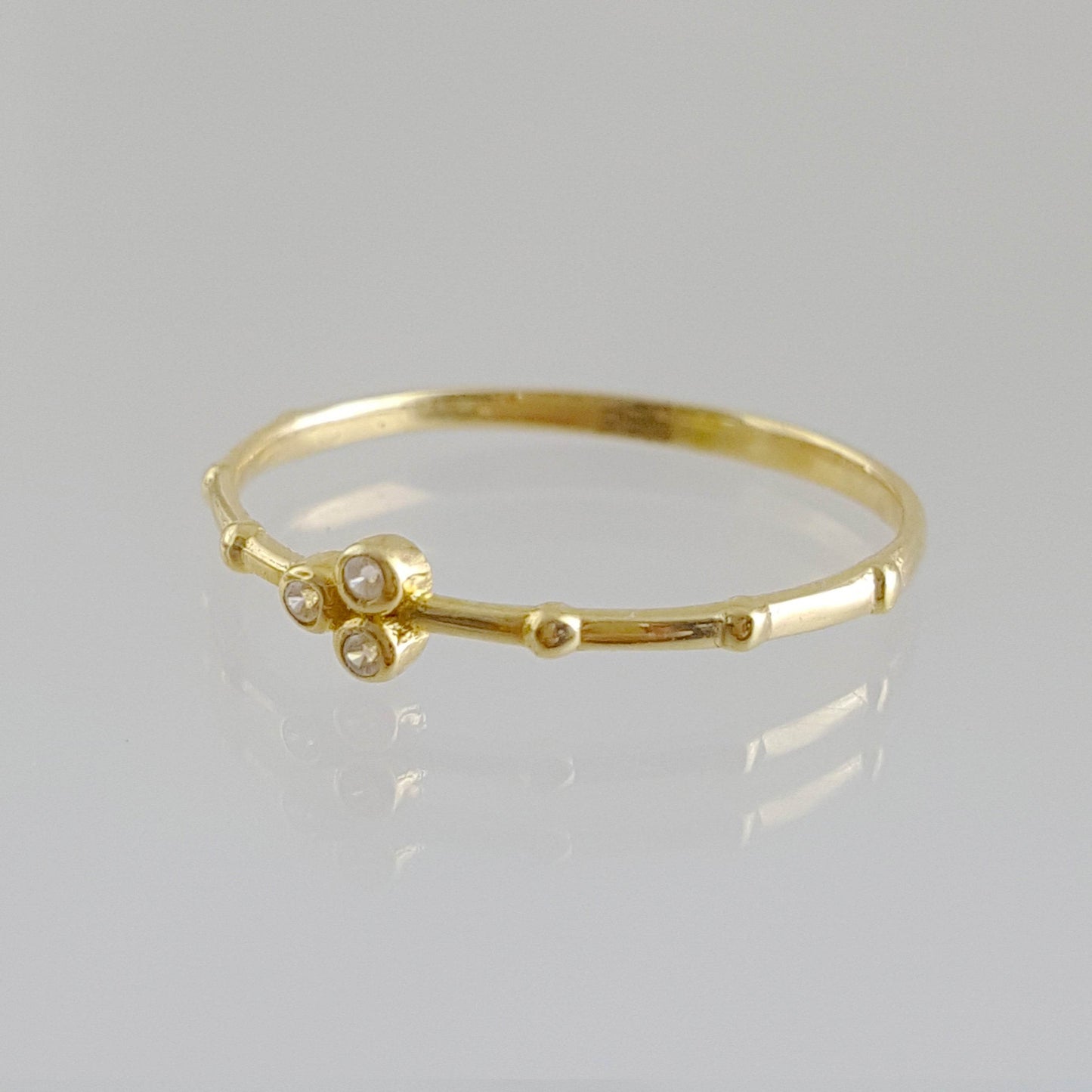 Minimalist Milgrain Bead Solid Gold Ring with Stones - 18k, 14k, 10k - TurkishBling