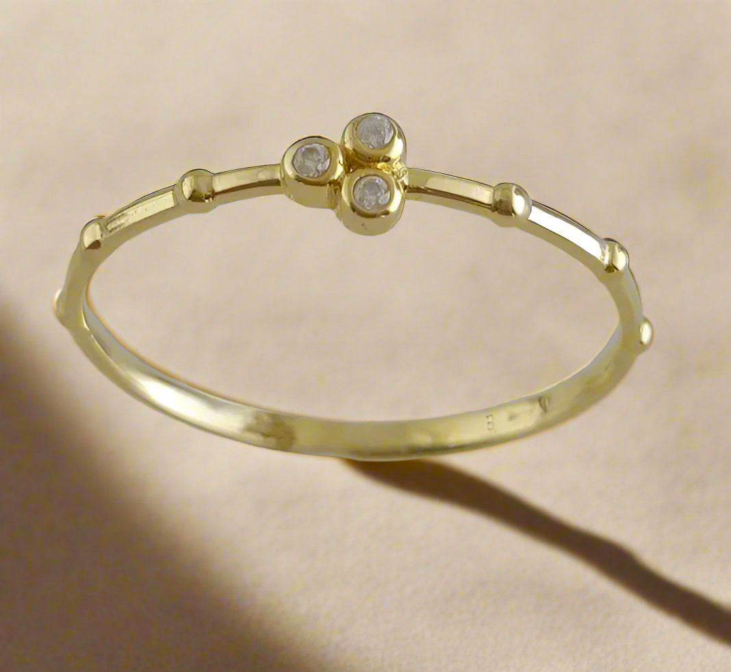Minimalist Milgrain Bead Solid Gold Ring with Stones - 18k, 14k, 10k - TurkishBling