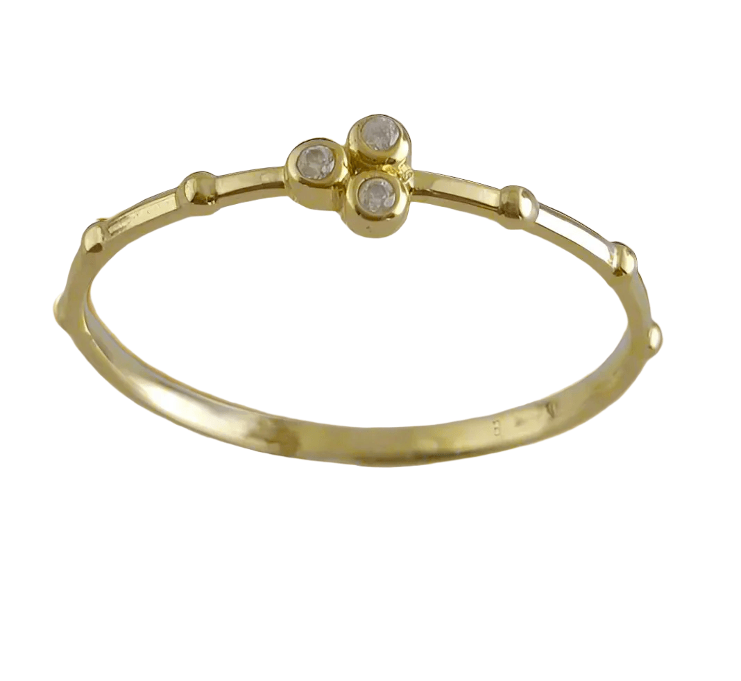 Minimalist Milgrain Bead Solid Gold Ring with Stones - 18k, 14k, 10k - TurkishBling